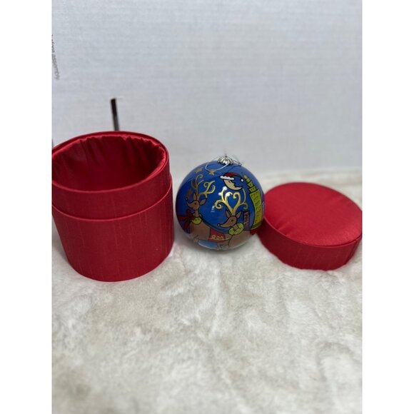 Pier 1 Imports Hand-Painted Li Bien Glass Christmas Ornament With Santa & Reinde - Picture 1 of 7